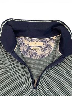 Bugatti Men’s Mercerized Cotton 1/4 Zip Polo Shirt XL Blue Green Geometric
